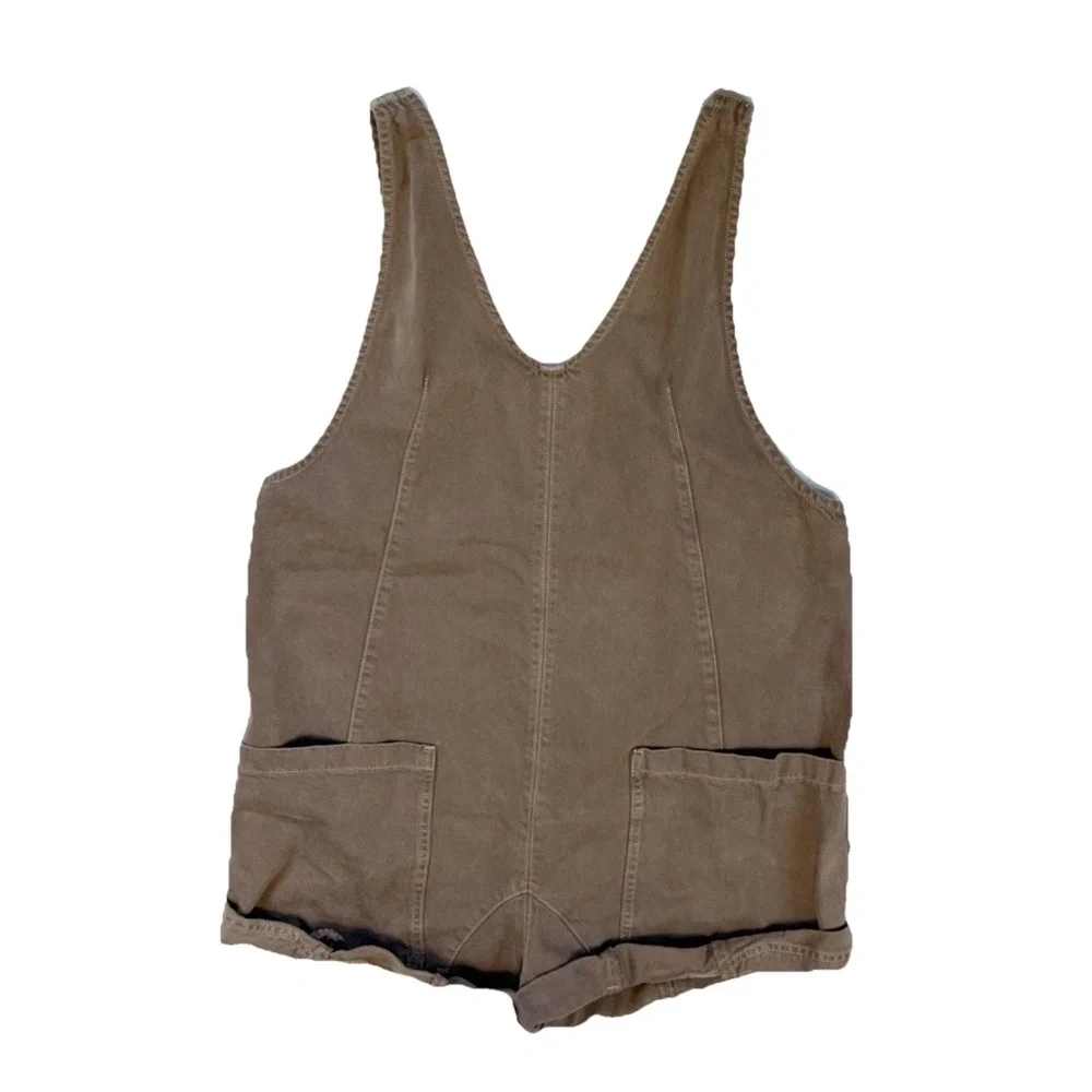 We The Free High Roller Shortall Size M Brown Denim Cotton Overalls Free People - Picture 4 of 14